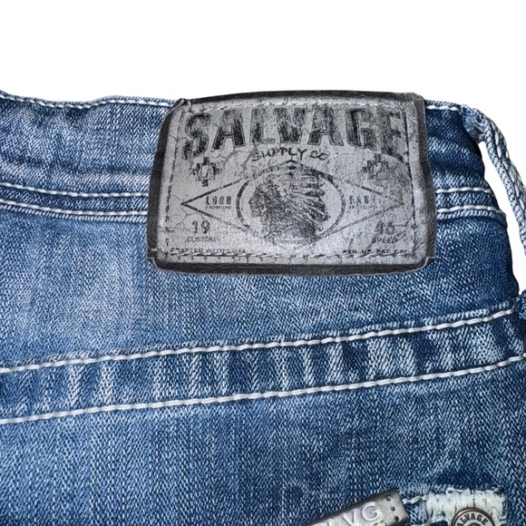 Salvage Anarchy Men’s Jeans SZ 36/29 Fading Whiskering Distressed Dark Wash - Picture 8 of 12